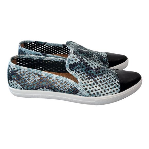 Jibs Slim Teal Python Print Perforated Leather Pointed-Toe Slip-On Shoes Women 9 - Picture 1 of 12